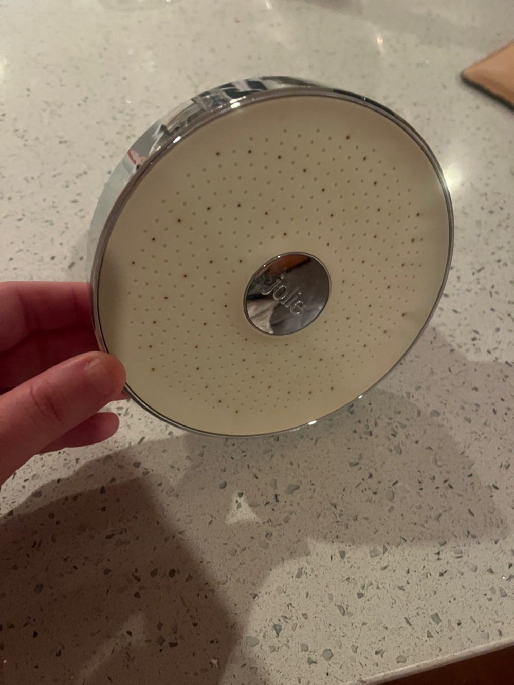 Jolie Round Shower Head in white and Chrome with wrench